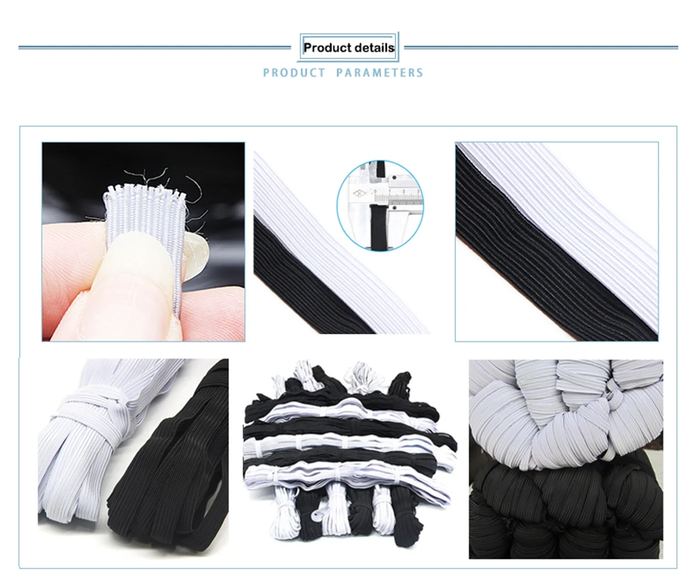 3/4/5/6/8/10mm Flat Knitted Elastic Band White Black Polyester Sewing Stretch Rope Elastic Rubber DIY Garment Mask Accessories