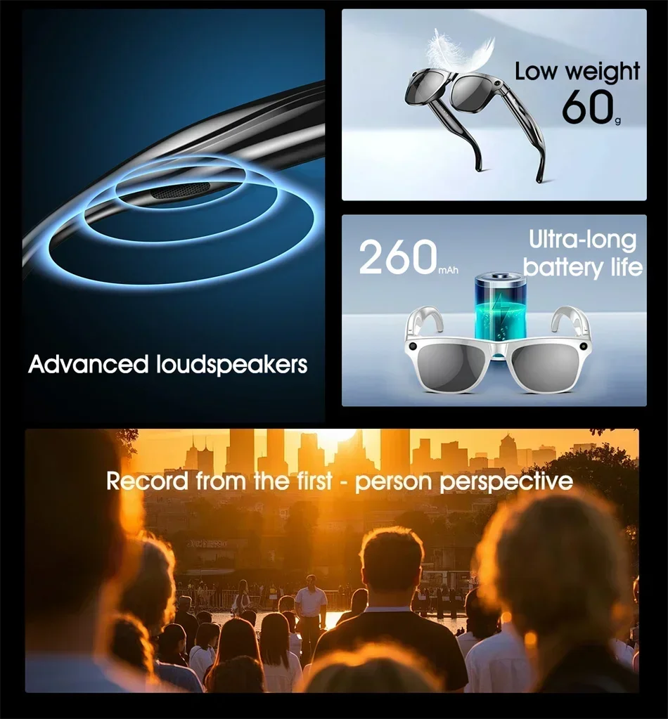 Lenovo 8K AI Smart Glasses 1200mp HD Camera Chat Gpt Touch Sport Smart Sunglasses Music Player Voice Assistant Bluetooth Calling