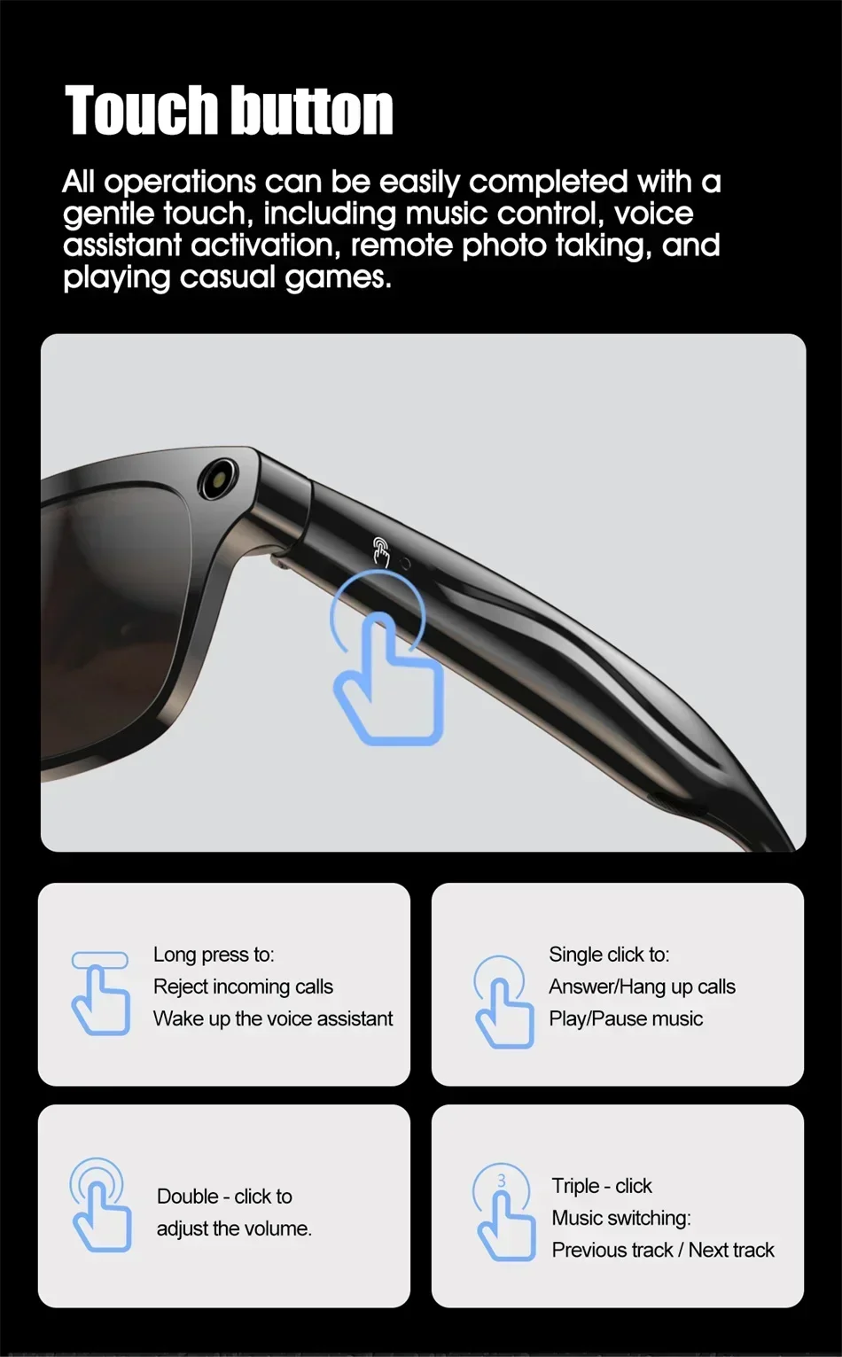 Lenovo 8K AI Smart Glasses 1200mp HD Camera Chat Gpt Touch Sport Smart Sunglasses Music Player Voice Assistant Bluetooth Calling