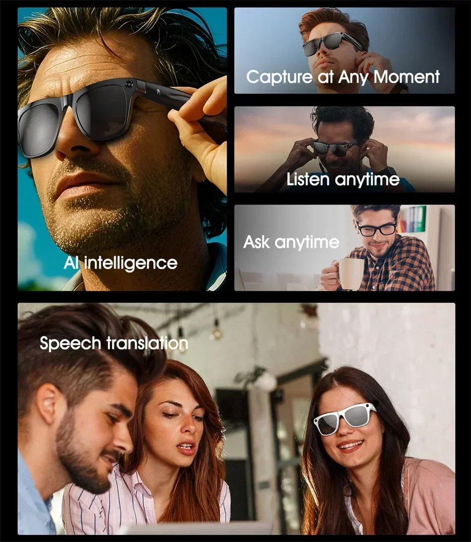 Lenovo 8K AI Smart Glasses 1200mp HD Camera Chat Gpt Touch Sport Smart Sunglasses Music Player Voice Assistant Bluetooth Calling