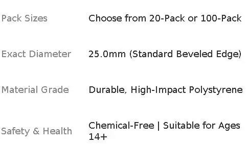 25mm Round Plastic Bases for Gaming Miniatures and Table Games