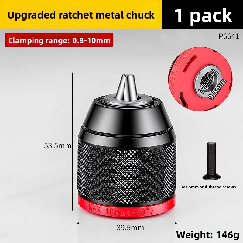 Metal Keyless Drill Chuck,0.8~10mm,1.5~13mm,3-Jaw Ratchet Self-Lock Chuck,For Electric Hand Drill,Cordless Drill&Lithium Drill