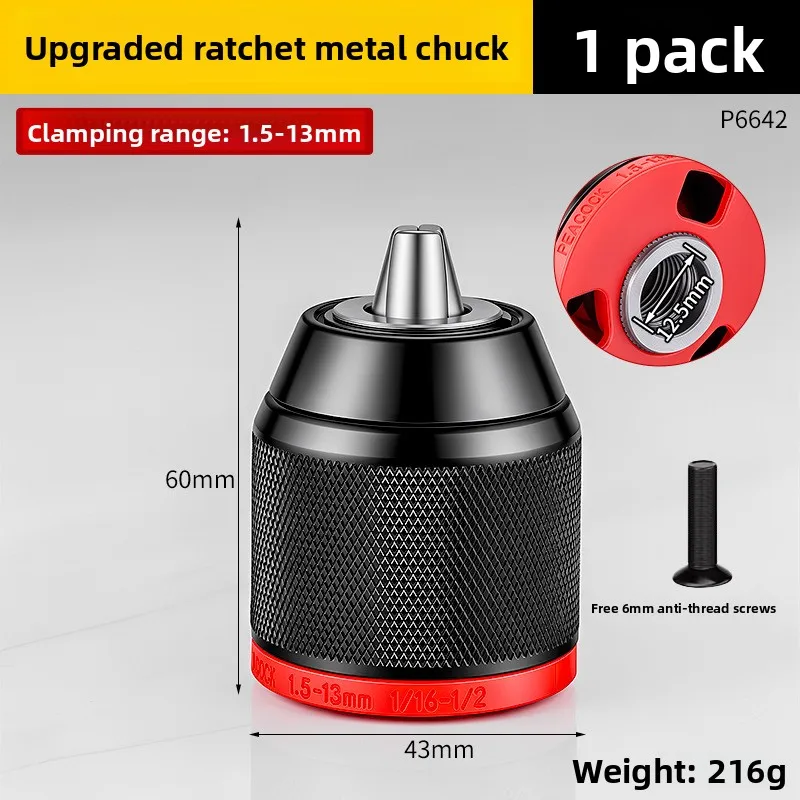 Metal Keyless Drill Chuck,0.8~10mm,1.5~13mm,3-Jaw Ratchet Self-Lock Chuck,For Electric Hand Drill,Cordless Drill&Lithium Drill