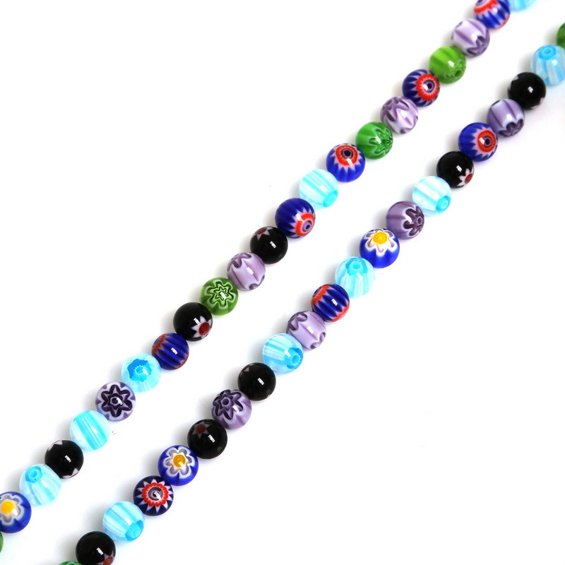 Size 4MM 6MM 8MM 10MM Beads Mixed Color Millefiori Flower Lampwork Glass Round Spacer Beads For Jewelry Making DIY Kids Gifts