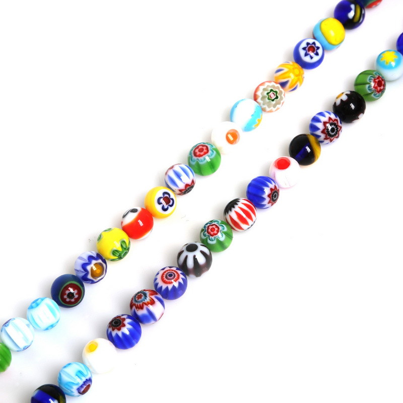Size 4MM 6MM 8MM 10MM Beads Mixed Color Millefiori Flower Lampwork Glass Round Spacer Beads For Jewelry Making DIY Kids Gifts