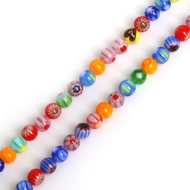 Size 4MM 6MM 8MM 10MM Beads Mixed Color Millefiori Flower Lampwork Glass Round Spacer Beads For Jewelry Making DIY Kids Gifts