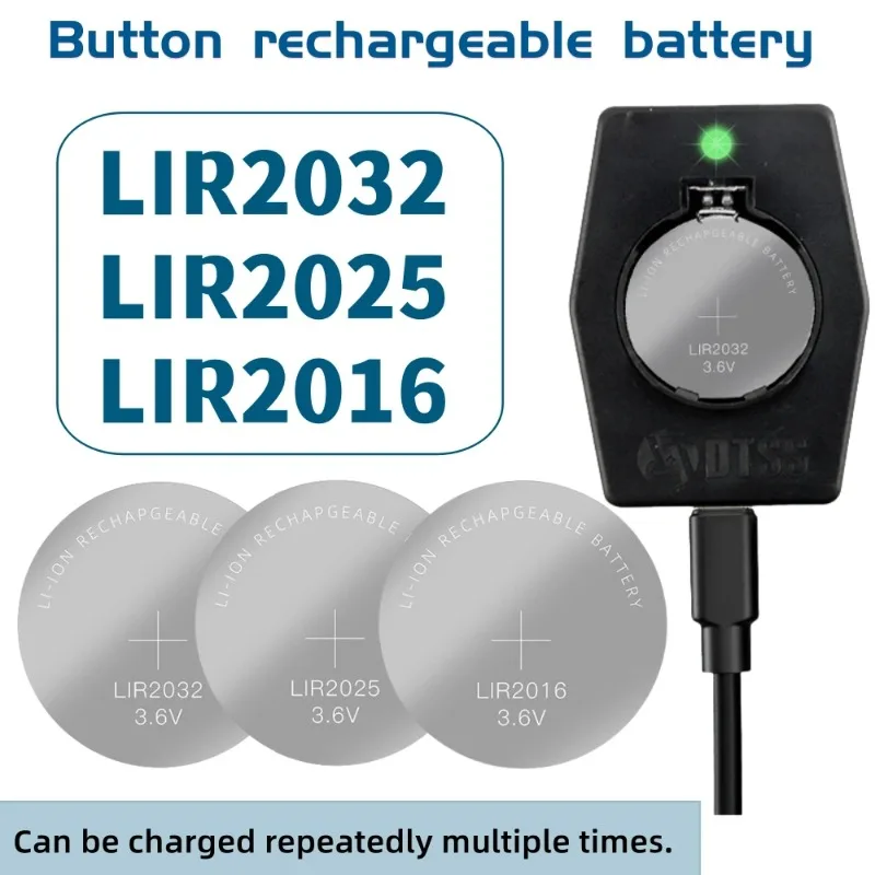 3.6V LIR2032 LIR2025 LIR2016 Rechargeable Coin Cell Batteries Replacement for CR2032 CR2025 CR2016 Lithium Coin Cell for Watches