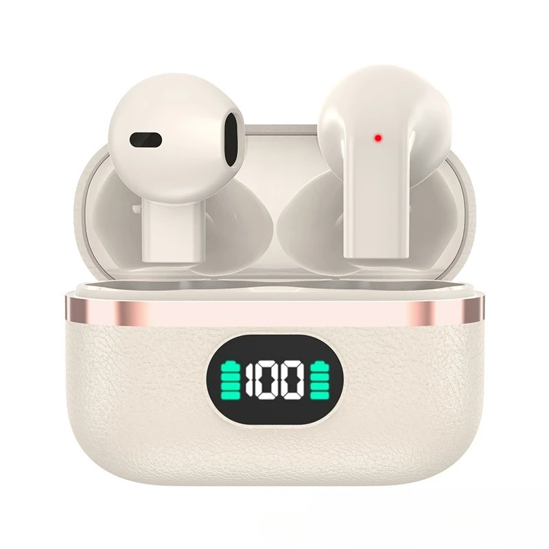 Premium Leather Wireless Earbuds Boasting Sleek Semi-in-ear Design Endurance Battery Mic Ideal Companion for Active Lifestyle