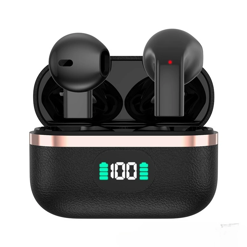 Premium Leather Wireless Earbuds Boasting Sleek Semi-in-ear Design Endurance Battery Mic Ideal Companion for Active Lifestyle