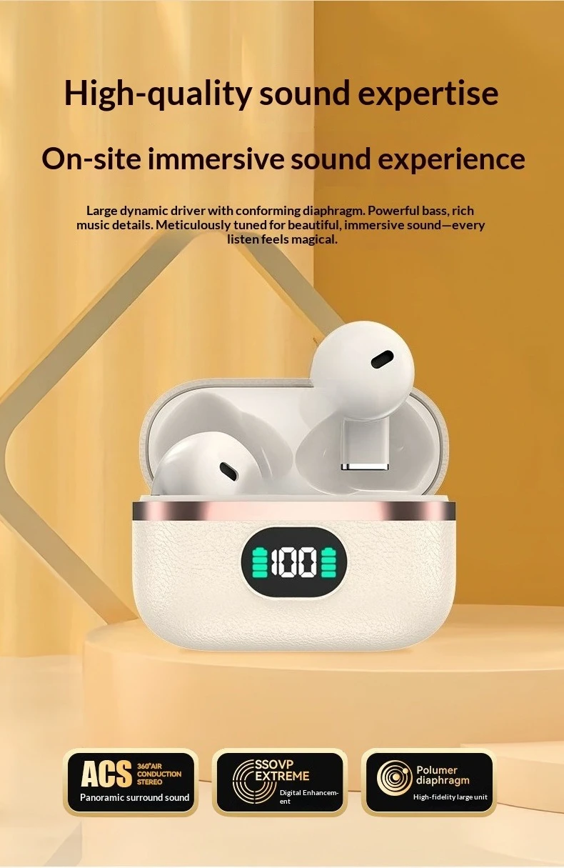 Premium Leather Wireless Earbuds Boasting Sleek Semi-in-ear Design Endurance Battery Mic Ideal Companion for Active Lifestyle