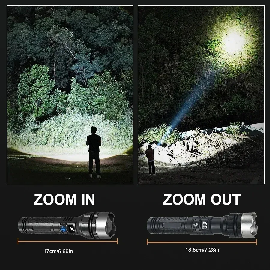 Rechargeable LED Flashlight 100000LM Super Bright Long Range Tactical Torch Waterproof for Outdoor Camping Fishing Lantern