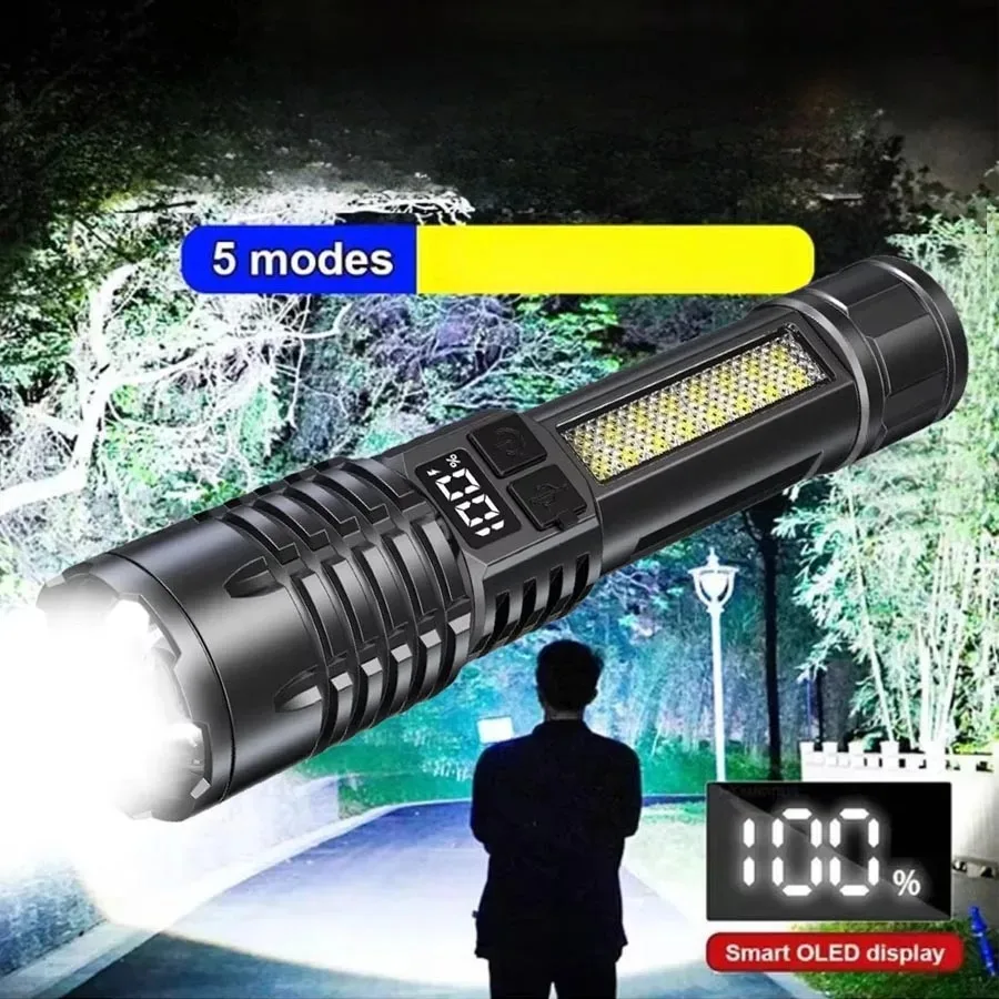 Rechargeable LED Flashlight 100000LM Super Bright Long Range Tactical Torch Waterproof for Outdoor Camping Fishing Lantern