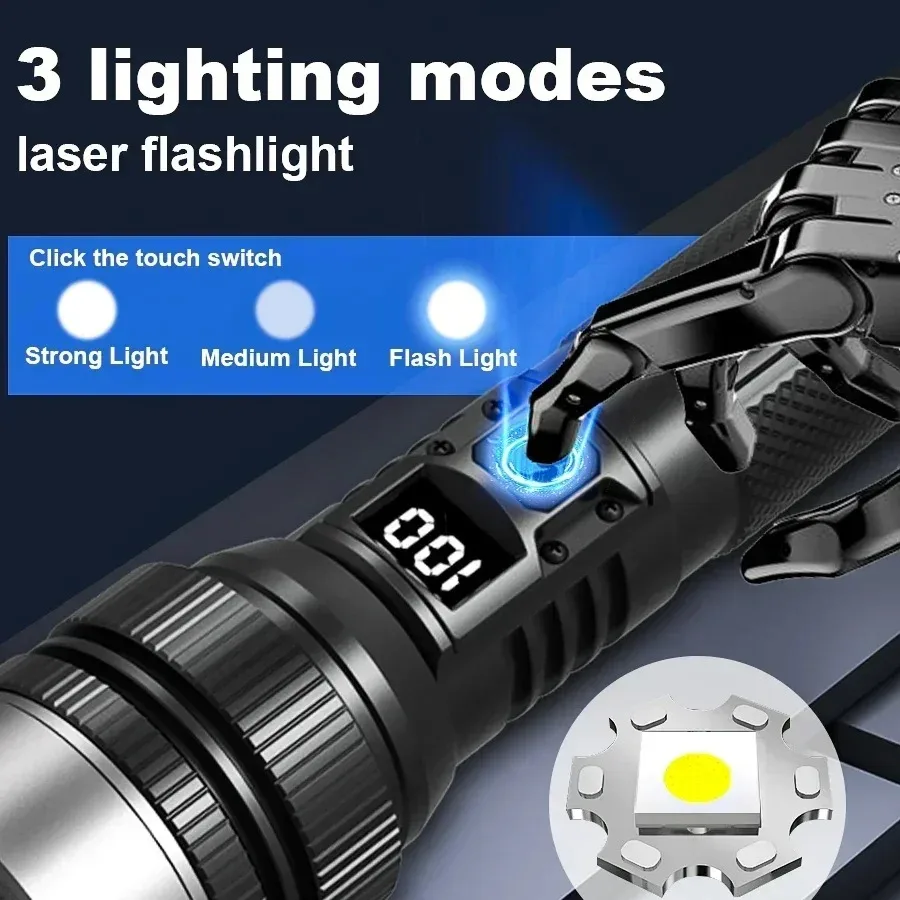 Rechargeable LED Flashlight 100000LM Super Bright Long Range Tactical Torch Waterproof for Outdoor Camping Fishing Lantern