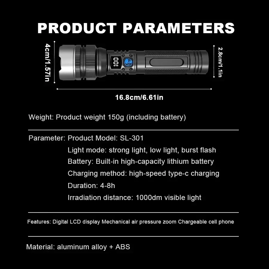 Rechargeable LED Flashlight 100000LM Super Bright Long Range Tactical Torch Waterproof for Outdoor Camping Fishing Lantern