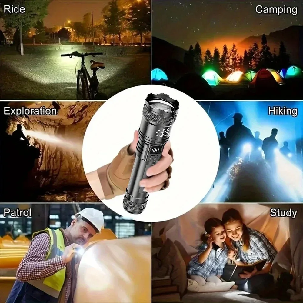 Rechargeable LED Flashlight 100000LM Super Bright Long Range Tactical Torch Waterproof for Outdoor Camping Fishing Lantern