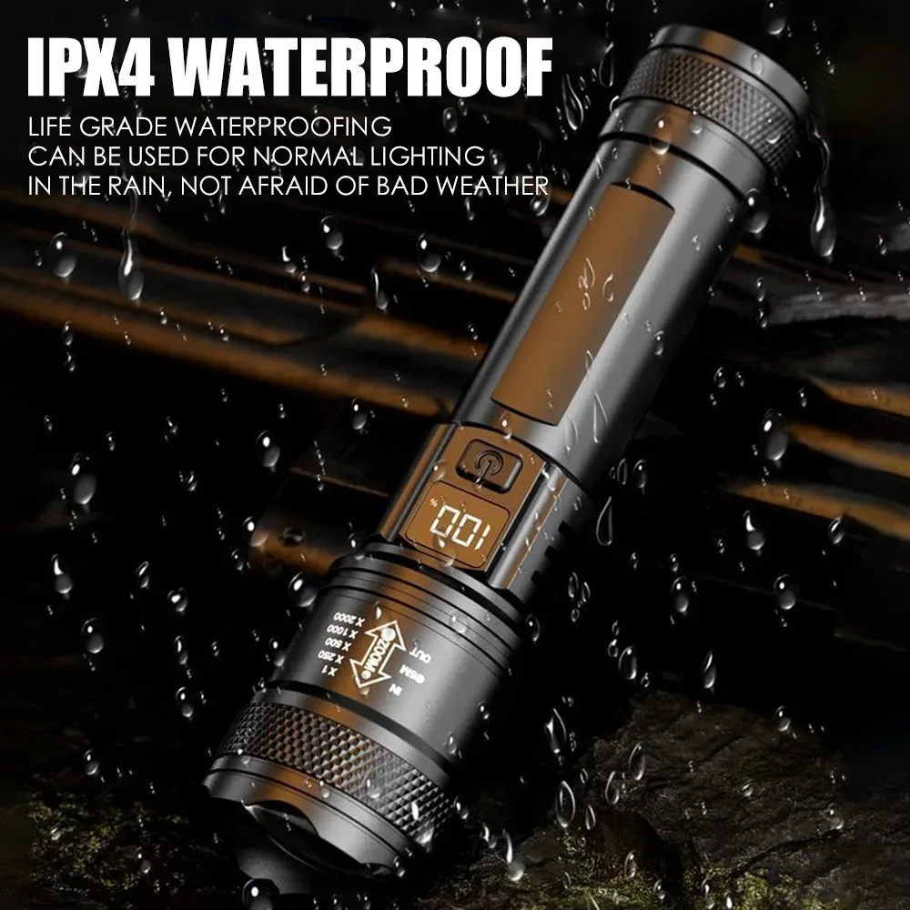 Rechargeable LED Flashlight 100000LM Super Bright Long Range Tactical Torch Waterproof for Outdoor Camping Fishing Lantern