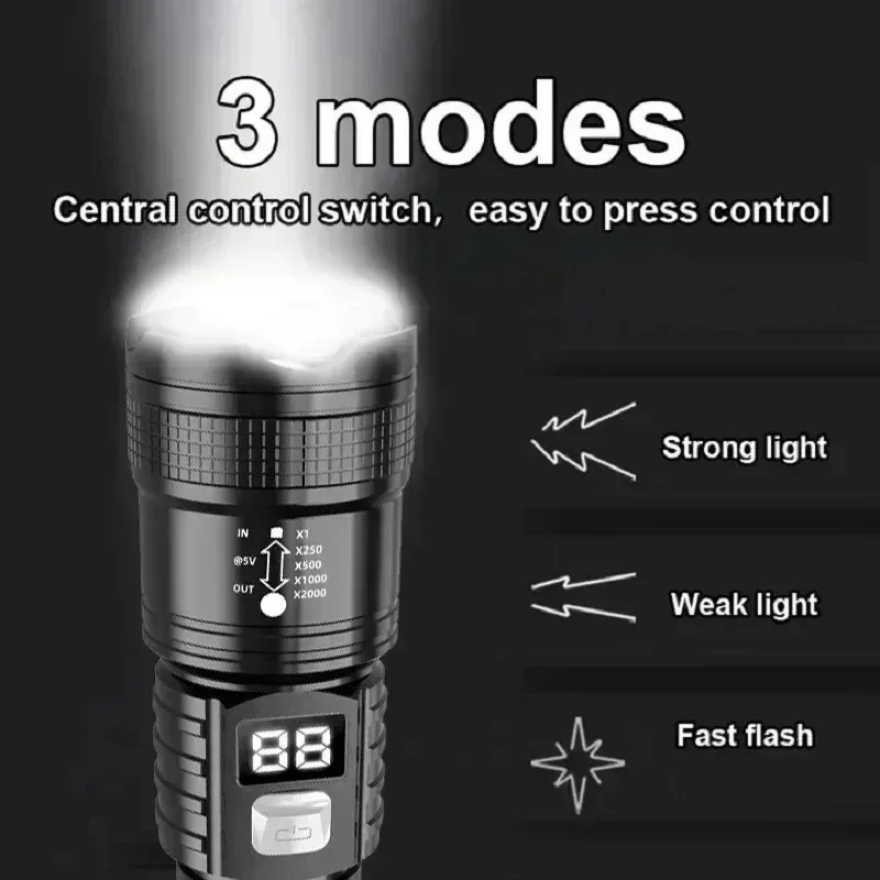 Rechargeable LED Flashlight 100000LM Super Bright Long Range Tactical Torch Waterproof for Outdoor Camping Fishing Lantern