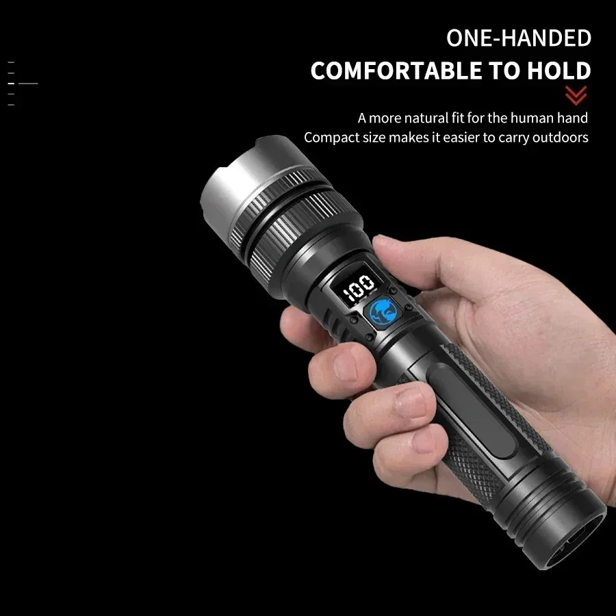 Rechargeable LED Flashlight 100000LM Super Bright Long Range Tactical Torch Waterproof for Outdoor Camping Fishing Lantern