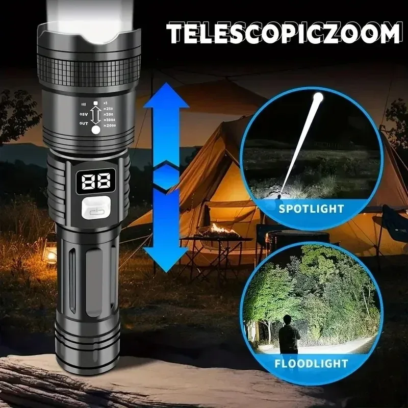 Rechargeable LED Flashlight 100000LM Super Bright Long Range Tactical Torch Waterproof for Outdoor Camping Fishing Lantern
