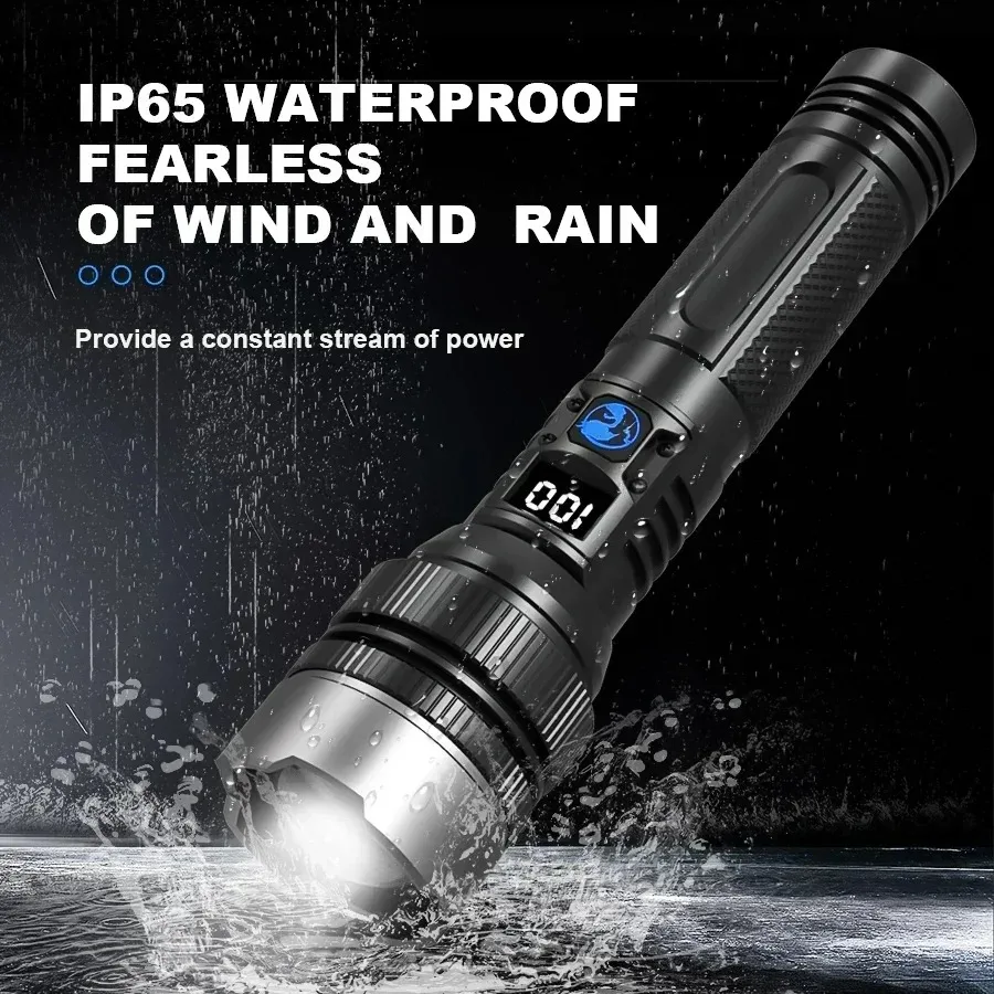 Rechargeable LED Flashlight 100000LM Super Bright Long Range Tactical Torch Waterproof for Outdoor Camping Fishing Lantern