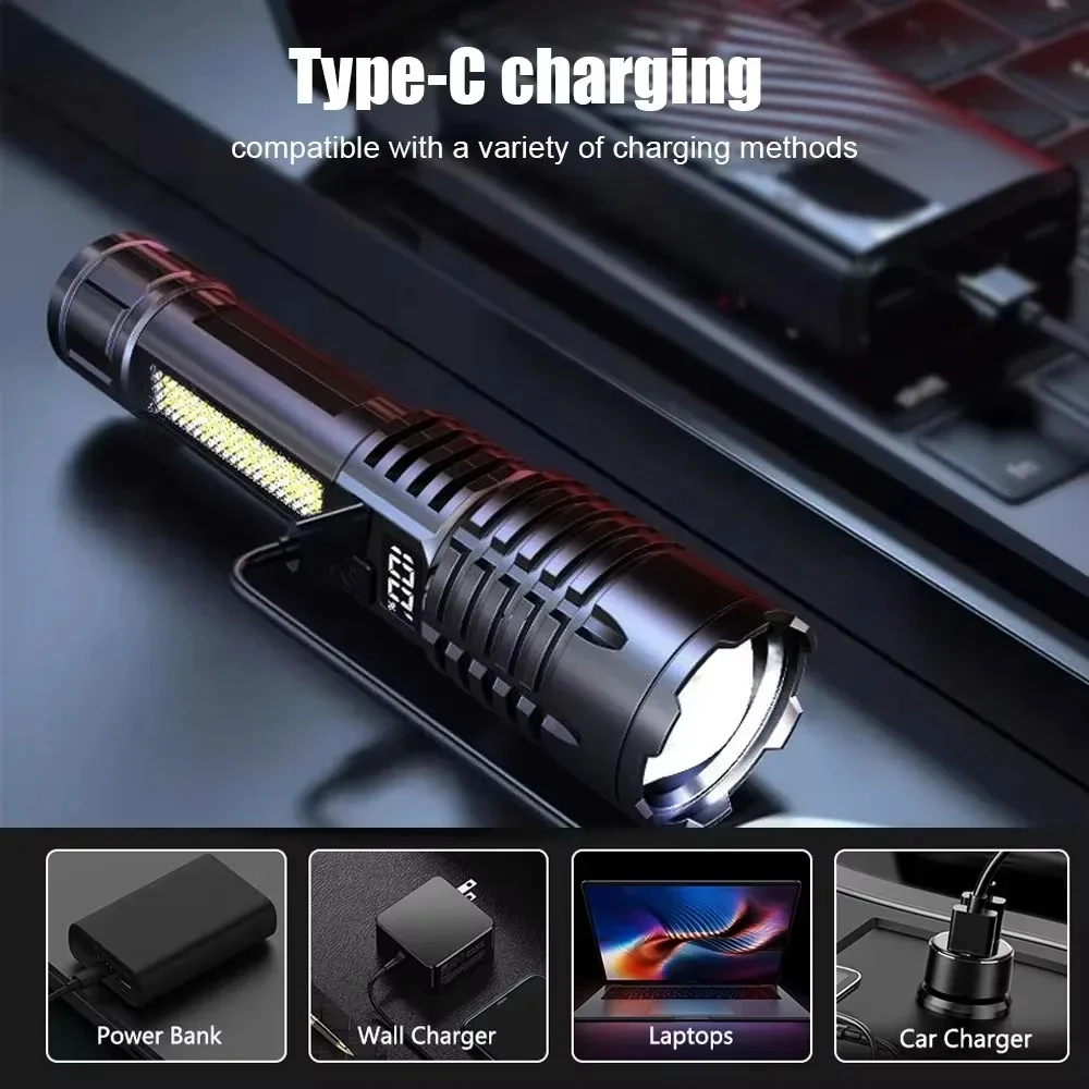 Rechargeable LED Flashlight 100000LM Super Bright Long Range Tactical Torch Waterproof for Outdoor Camping Fishing Lantern