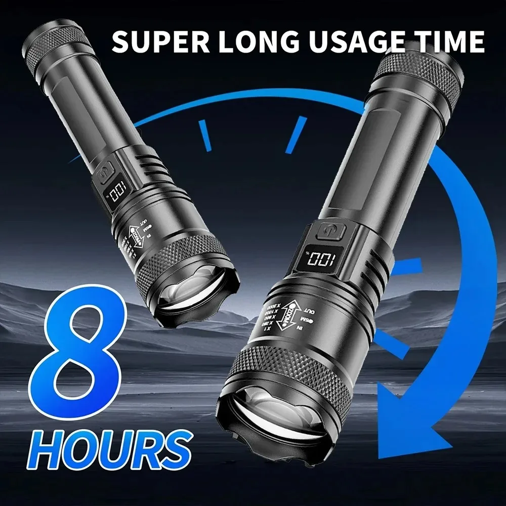 Rechargeable LED Flashlight 100000LM Super Bright Long Range Tactical Torch Waterproof for Outdoor Camping Fishing Lantern