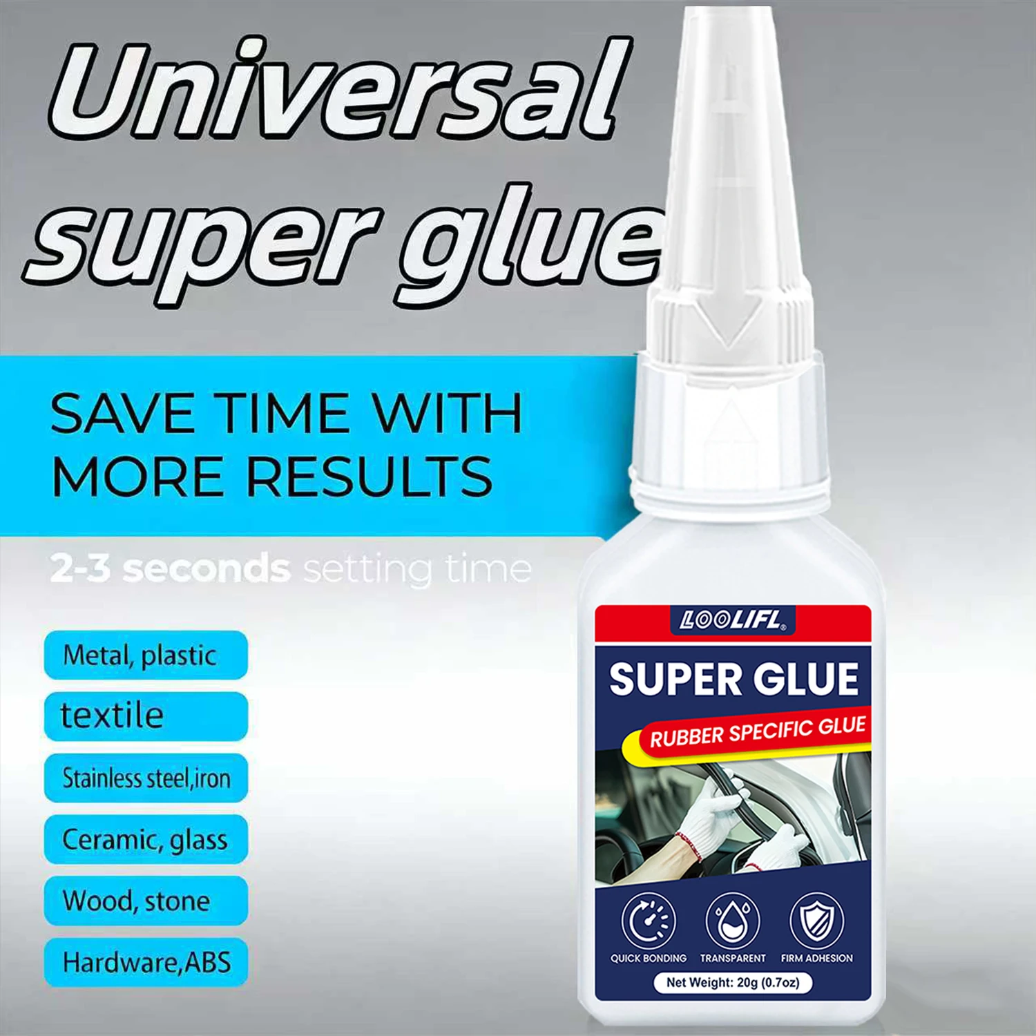 LOOLIFL 20g Universal Super Glue Quick-drying Waterproof Instant Adhesive Leather Rubber Wood DIY Metal Bond Liquid Glue Tool