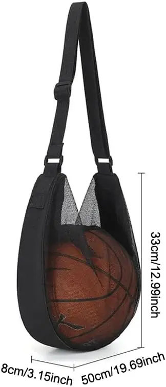 Anti-Tear Mesh Single Ball Bag Fits Size 7 Basketball Soccer Volleyball Crossbody Carrier With Adjustable Strap & Zipper