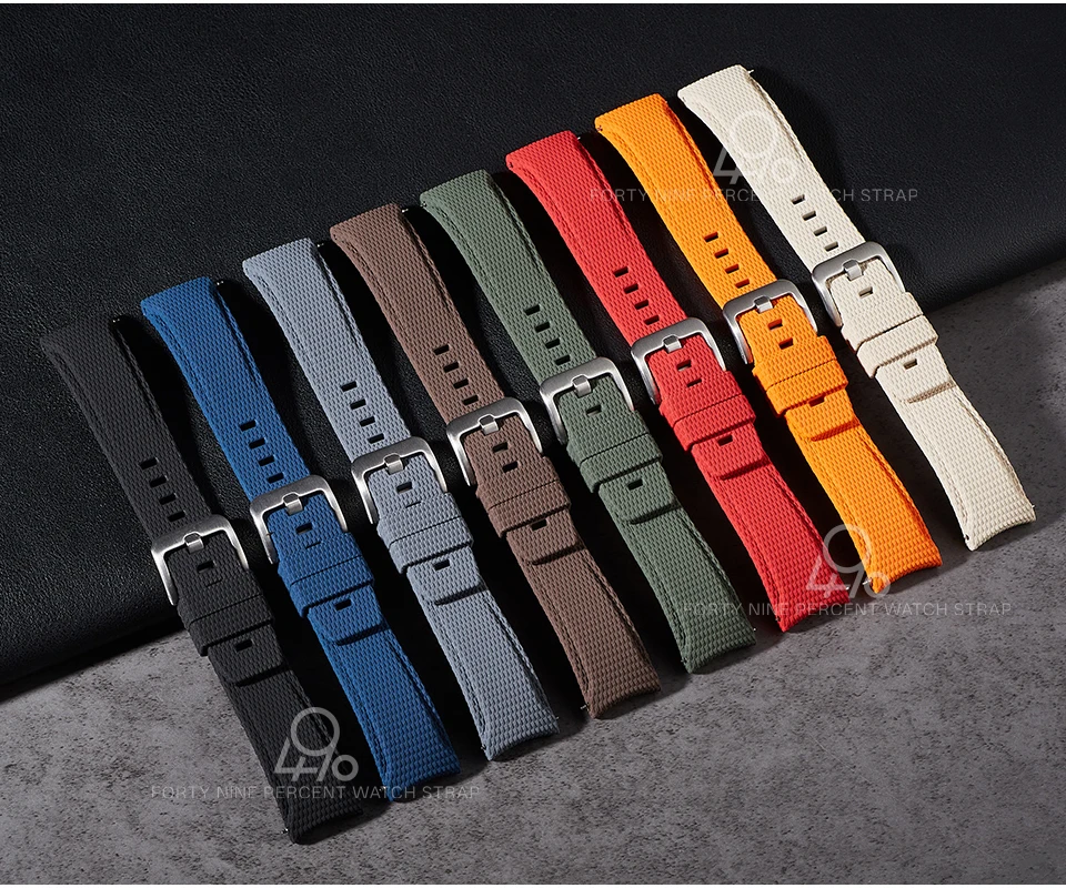 New Curved End Rubber Watch Straps 20mm Watch Belt Military 21mm 22mm FKM Watch Bands Bracelet for omega swatch Men's
