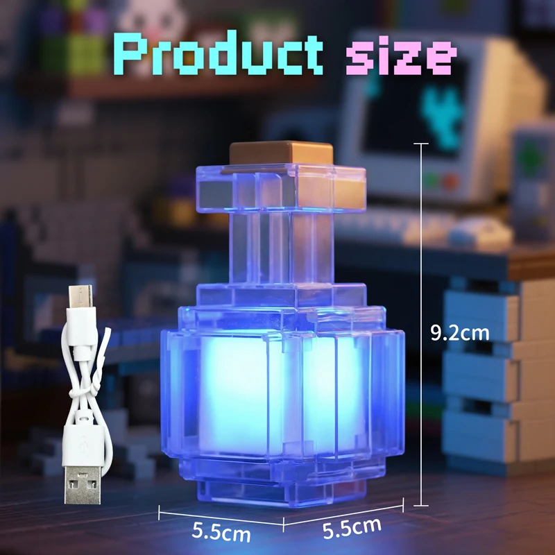 Rechargeable Night Light Mini 7 Color Liquid Medicine Bottle Pixel Wind Peripheral Design Game Toy Bedroom Decor Lamp Kids Gifts