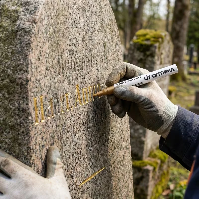 1-2Pcs Golden Tombstone Marker Pen Quick Dry Oil Based Fine Tip Weather Resistant For Granite Marble Cemetery Maintenance