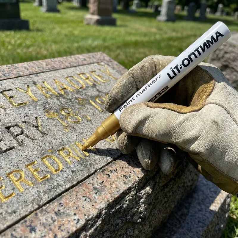 1-2Pcs Golden Tombstone Marker Pen Quick Dry Oil Based Fine Tip Weather Resistant For Granite Marble Cemetery Maintenance