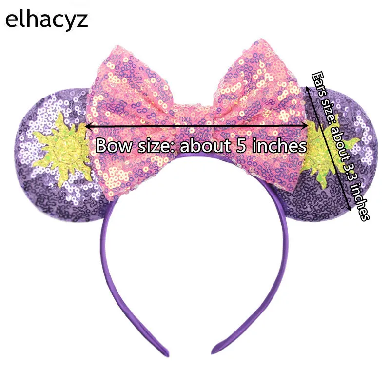 Fashion Cute Mouse Princess Headband 3.3"Ears For Kids Rapunzel Hair Band Women Hair Accessories Girls Sequins Bow Headwear