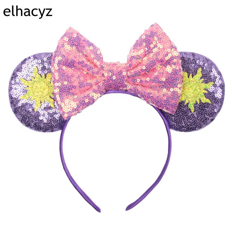 Fashion Cute Mouse Princess Headband 3.3"Ears For Kids Rapunzel Hair Band Women Hair Accessories Girls Sequins Bow Headwear