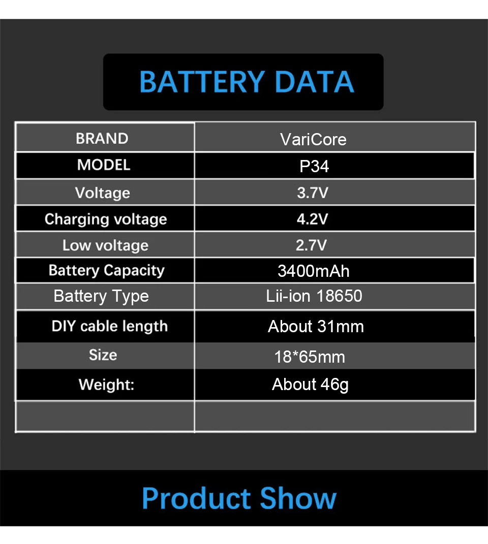 VariCore New Original 18650 NCR18650B Rechargeable Li-ion Battery 3.7V 3400mAh Batteries DIY Nickel Sheet