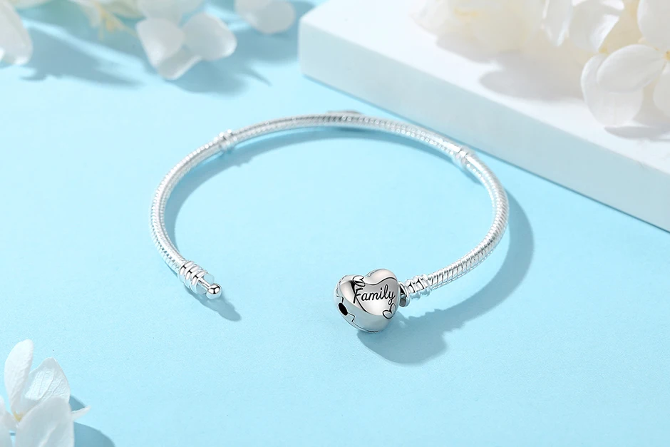 Original 925 Sterling Silver Bracelets Bangles Love Heart Clip Charms Beads Snake Chains For Women Rose Gold DIY Luxury Jewelry