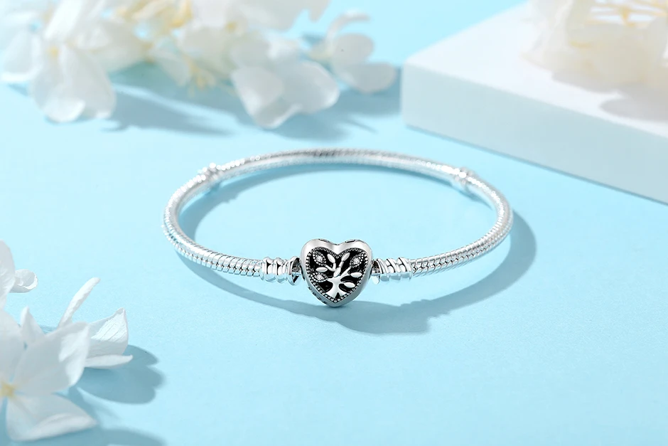 Original 925 Sterling Silver Bracelets Bangles Love Heart Clip Charms Beads Snake Chains For Women Rose Gold DIY Luxury Jewelry