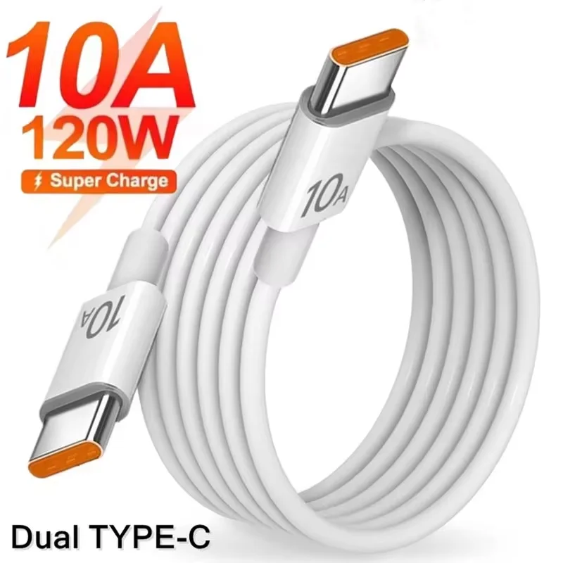 New 120W 10A Dual USB-C To Type C Super Fast Charging Data Cable For iPhone Samsung Huawei Quick Transfer Wire 0.25m/1m/2m/3m