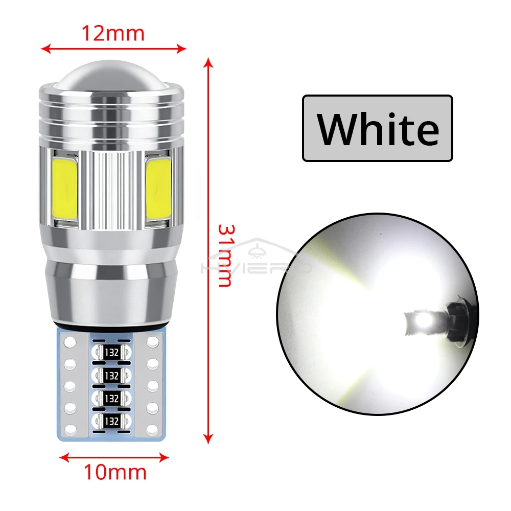 2Pcs T10 LED Auto Interior Xenon White Blue Pink CANBUS 5630 6SMD 12V Aluminum Side Marker Parking Lighting Cob Turn Signal Bulb