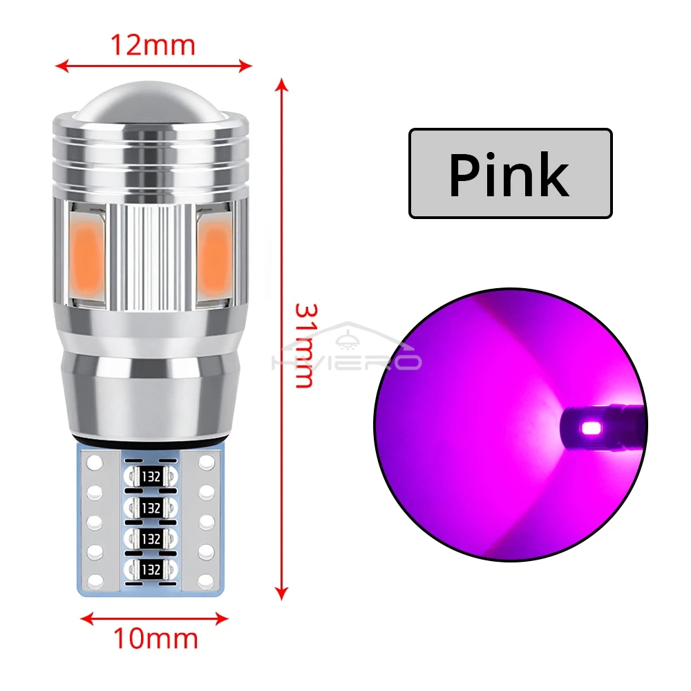 2Pcs T10 LED Auto Interior Xenon White Blue Pink CANBUS 5630 6SMD 12V Aluminum Side Marker Parking Lighting Cob Turn Signal Bulb