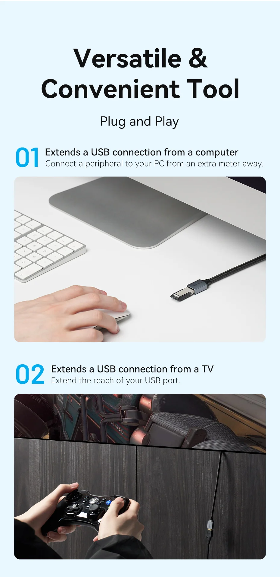 Vention USB Cable USB 3.0 Extension Cable Male to Female 3.0 2.0 USB Extender Cable for PS4 Xbox Smart TV PC USB Extension Cable