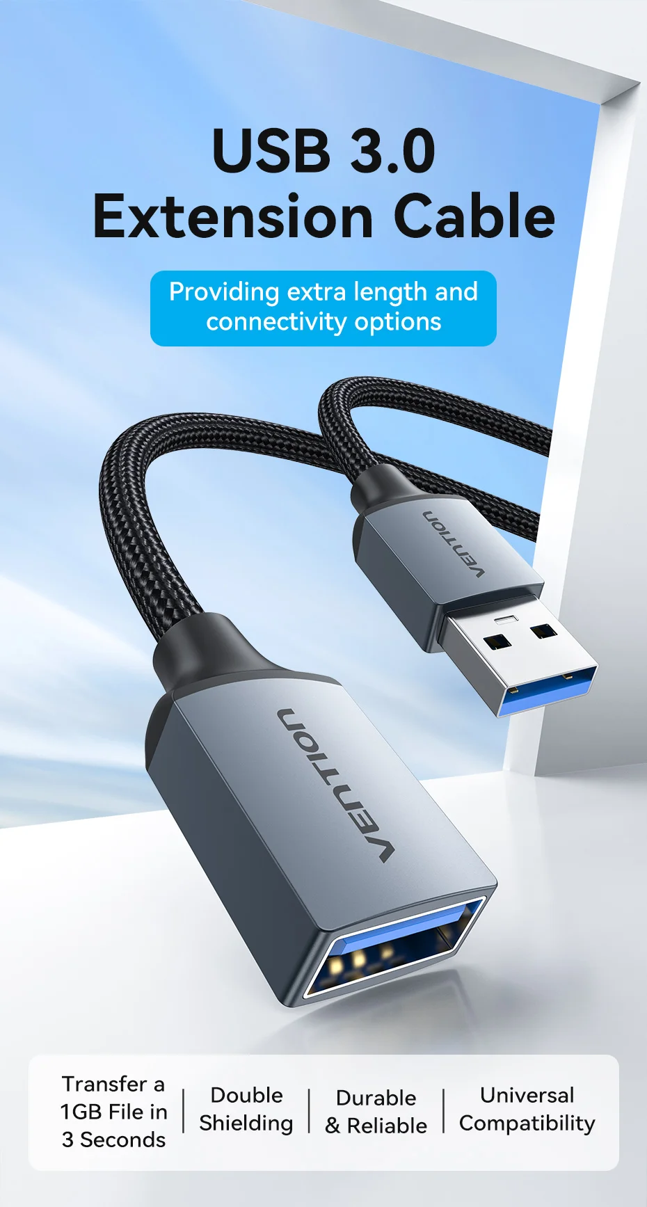 Vention USB Cable USB 3.0 Extension Cable Male to Female 3.0 2.0 USB Extender Cable for PS4 Xbox Smart TV PC USB Extension Cable