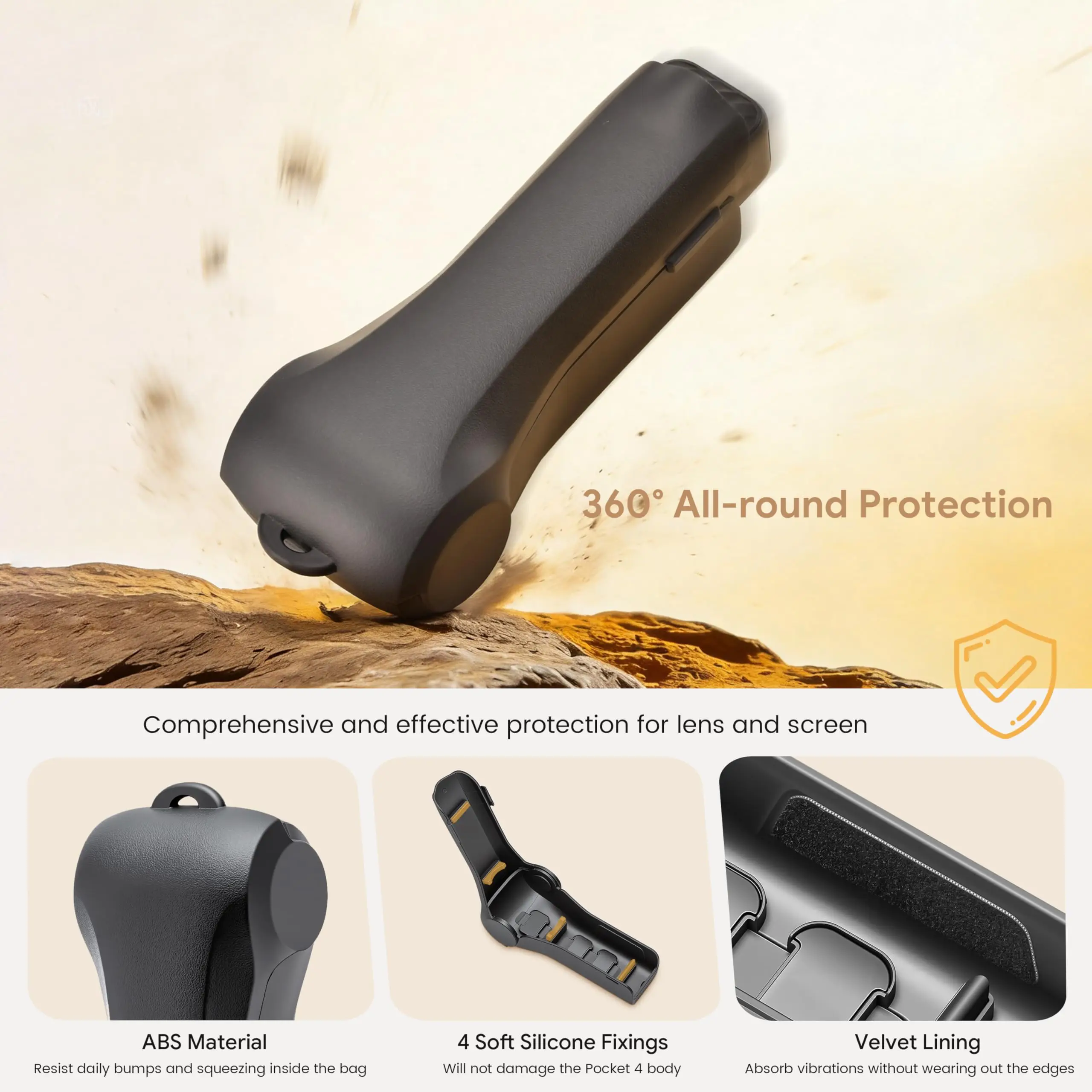 Full Protective Cover Case for DJI Osmo Pocket 4 Accessories with 3 CPL/ND Filter Slots Impact-Resistant Gimbal