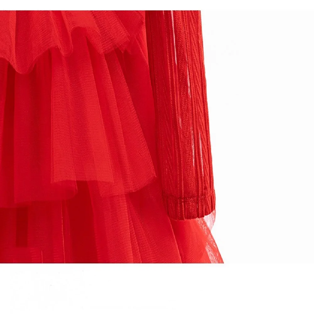 2026 Halloween Girl Dress Up Elegant Special Ball Evening Dress Long Sleeve Red Horror Girl Dress