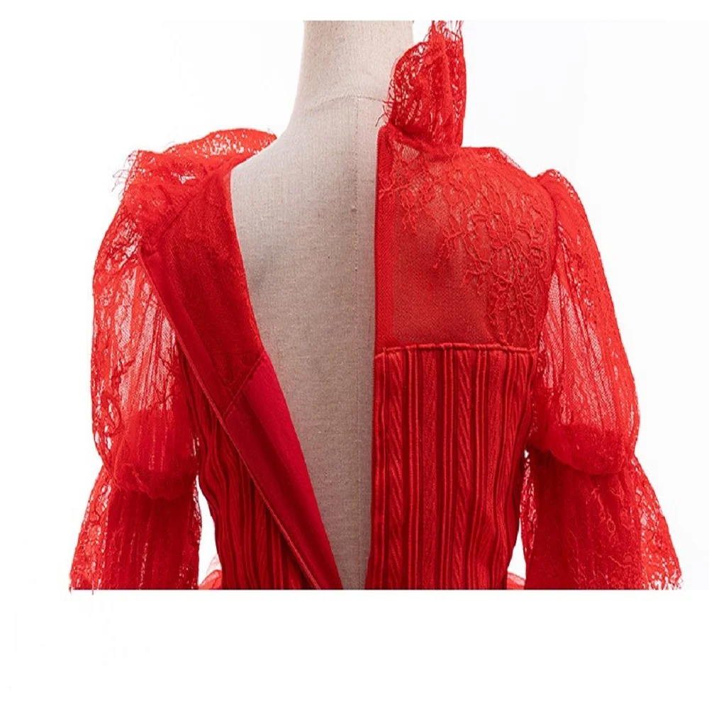 2026 Halloween Girl Dress Up Elegant Special Ball Evening Dress Long Sleeve Red Horror Girl Dress