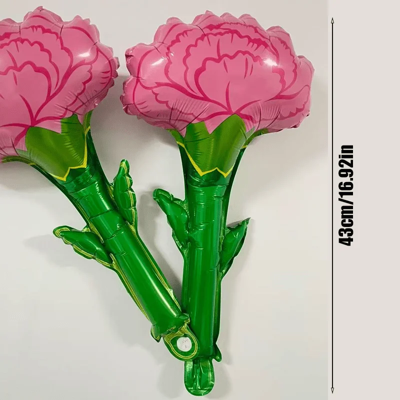 Pink Carnation Flower Foil Balloon Mother's Day Birthday Wedding Graduation Party Decor Photo Props Gift for Mom Grandma Teacher
