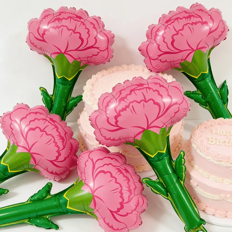 Pink Carnation Flower Foil Balloon Mother's Day Birthday Wedding Graduation Party Decor Photo Props Gift for Mom Grandma Teacher