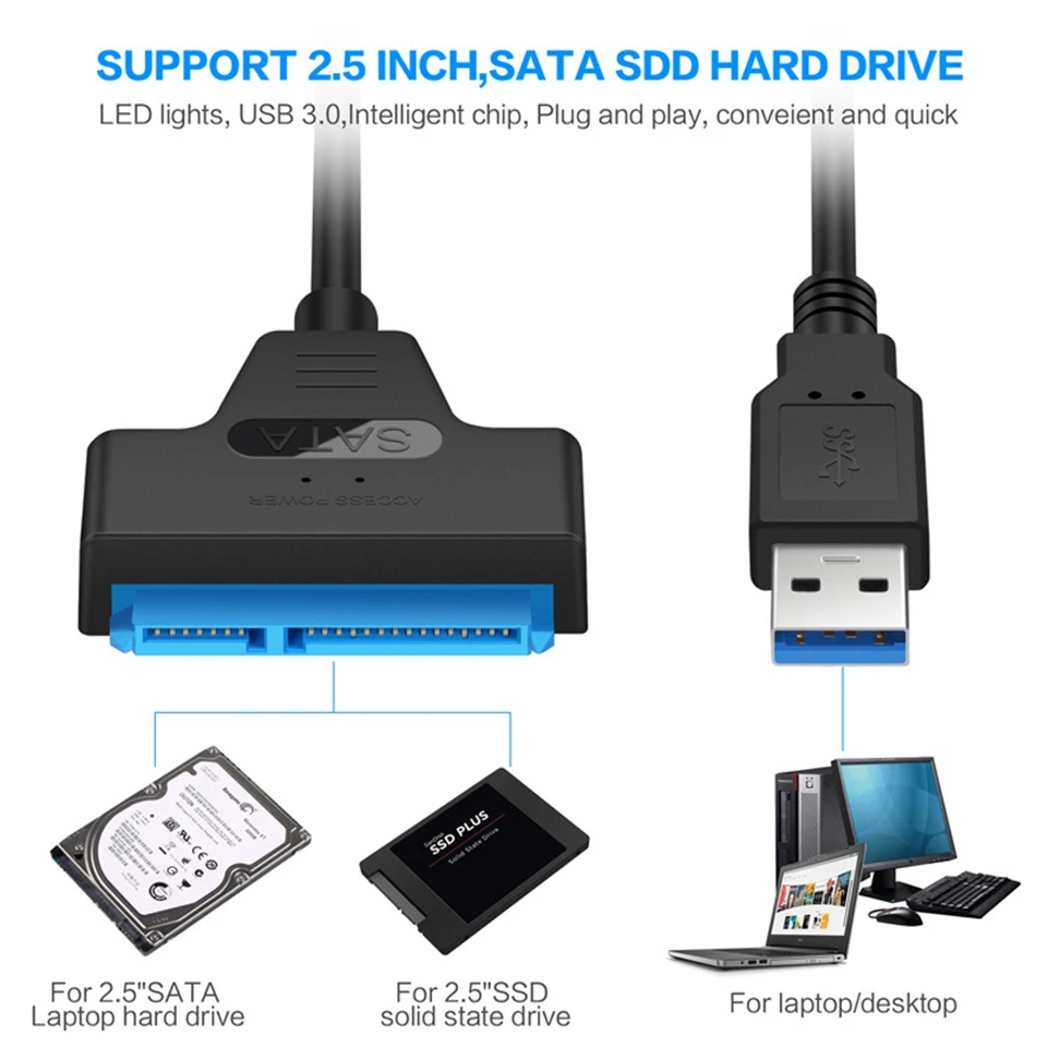 SATA to USB3.0 Cable USB Type C to SATA III Hard Driver Adapter 2.5 Inch External HDD SSD USB C to Sata Cord Connector Converter