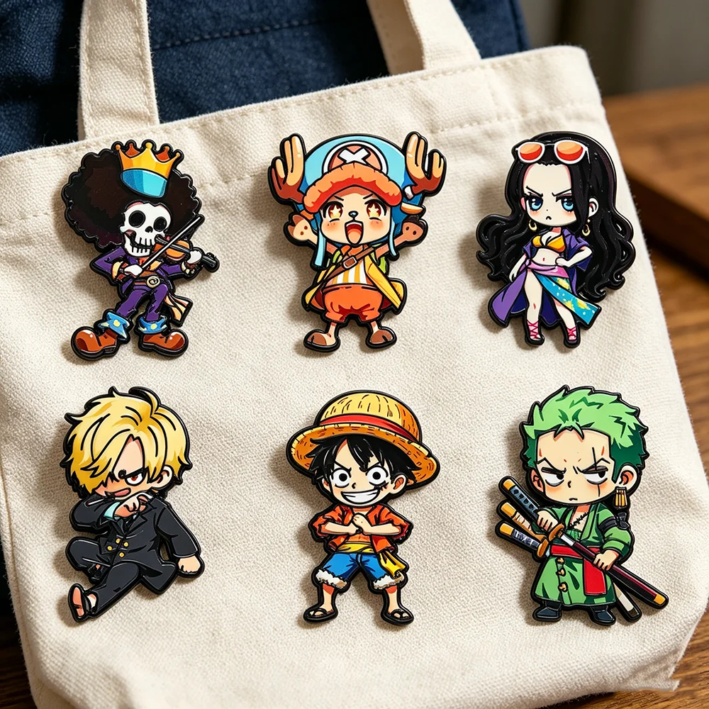 6pcs ONE PIECE Cartoon Character Brooches Set Q Version including Monkey D. Luffy Roronoa Zoro Sanji Brook Gift for Friends