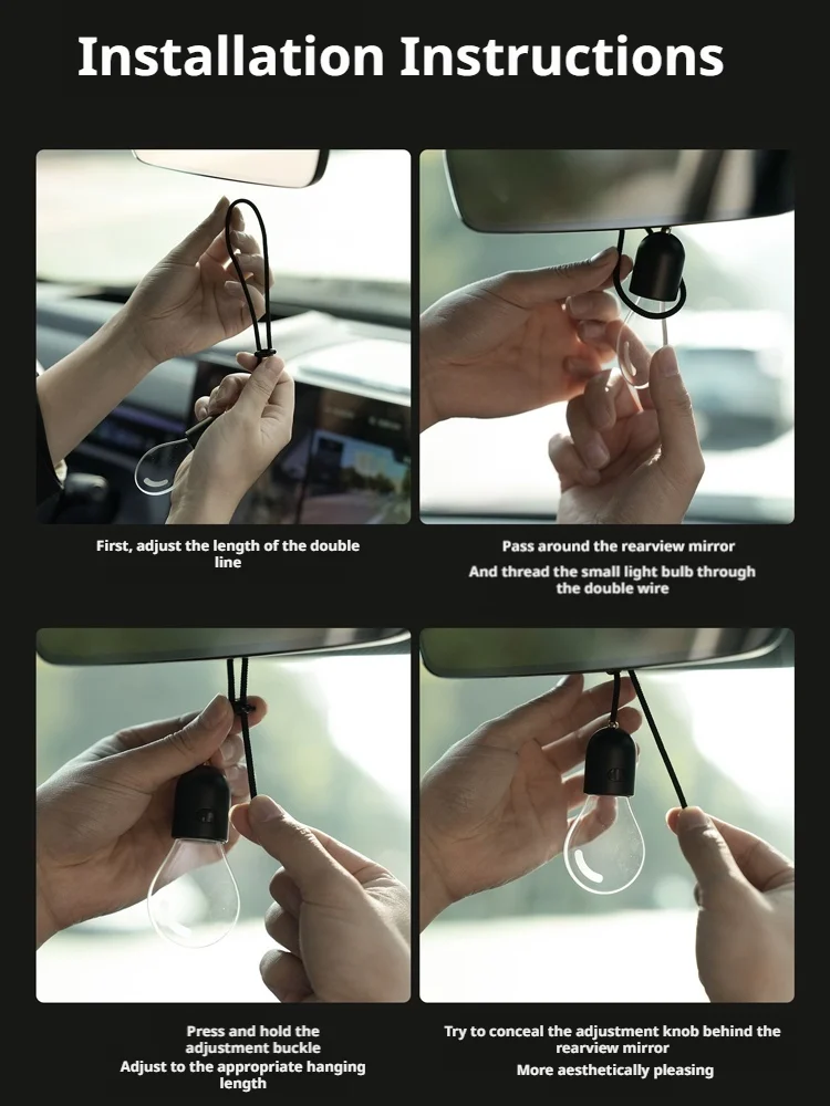 SEAMETAL Car Rearview Mirror Ornament Hanging Decor Retro Small Car Light LED Bulb Atmosphere Lamp for Car Interior Decoration